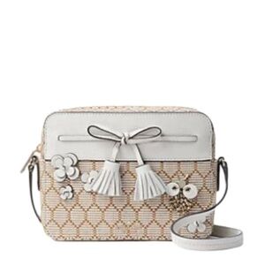 Kate Spade New York Hayes Bee Cream & Gold Owl Embellished Camera Crossbody Bag